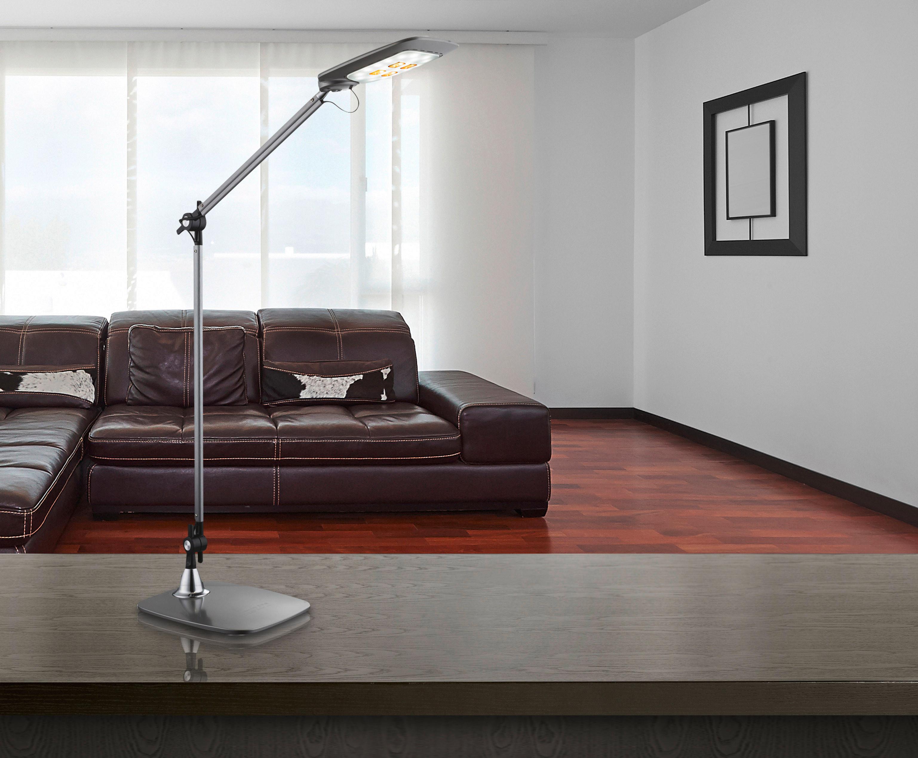 LED-Tischlampe Pattaya Grau mit Flexarm, 4-Fach Schaltbar - Schwarz/Grau, Design, Kunststoff/Metall (49/17,9/96cm) - Globo