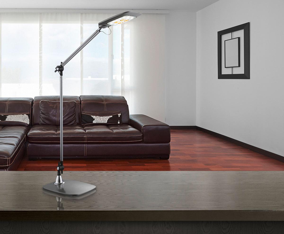 LED-Tischlampe Pattaya Grau mit Flexarm, 4-Fach Schaltbar - Schwarz/Grau, Design, Kunststoff/Metall (49/17,9/96cm) - Globo