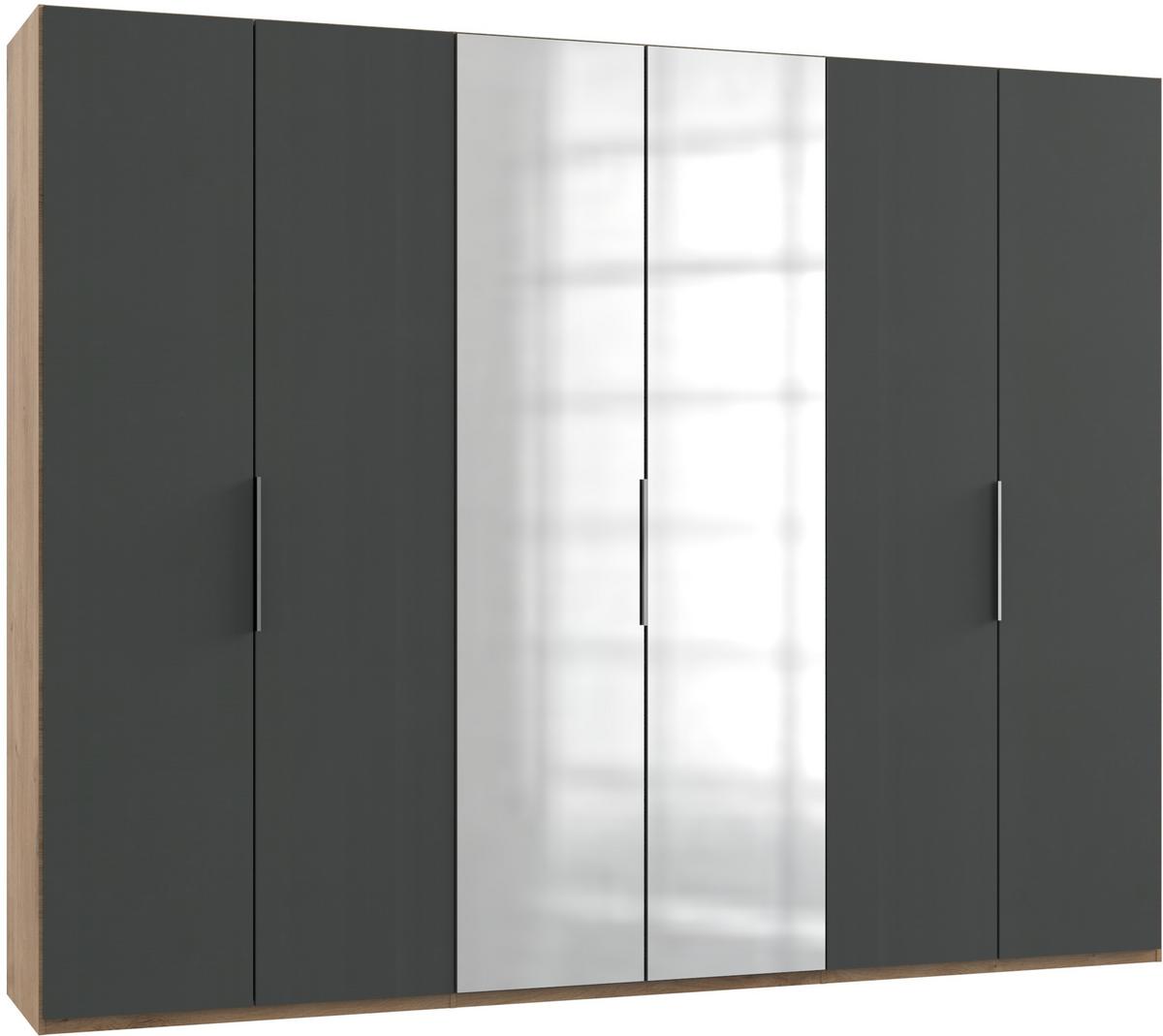 Drehtürenschrank B: 300 cm Level Graphit-/Eichefarben - Eichefarben/Graphitfarben, MODERN, Holzwerkstoff (300/236/58cm) - MID.YOU