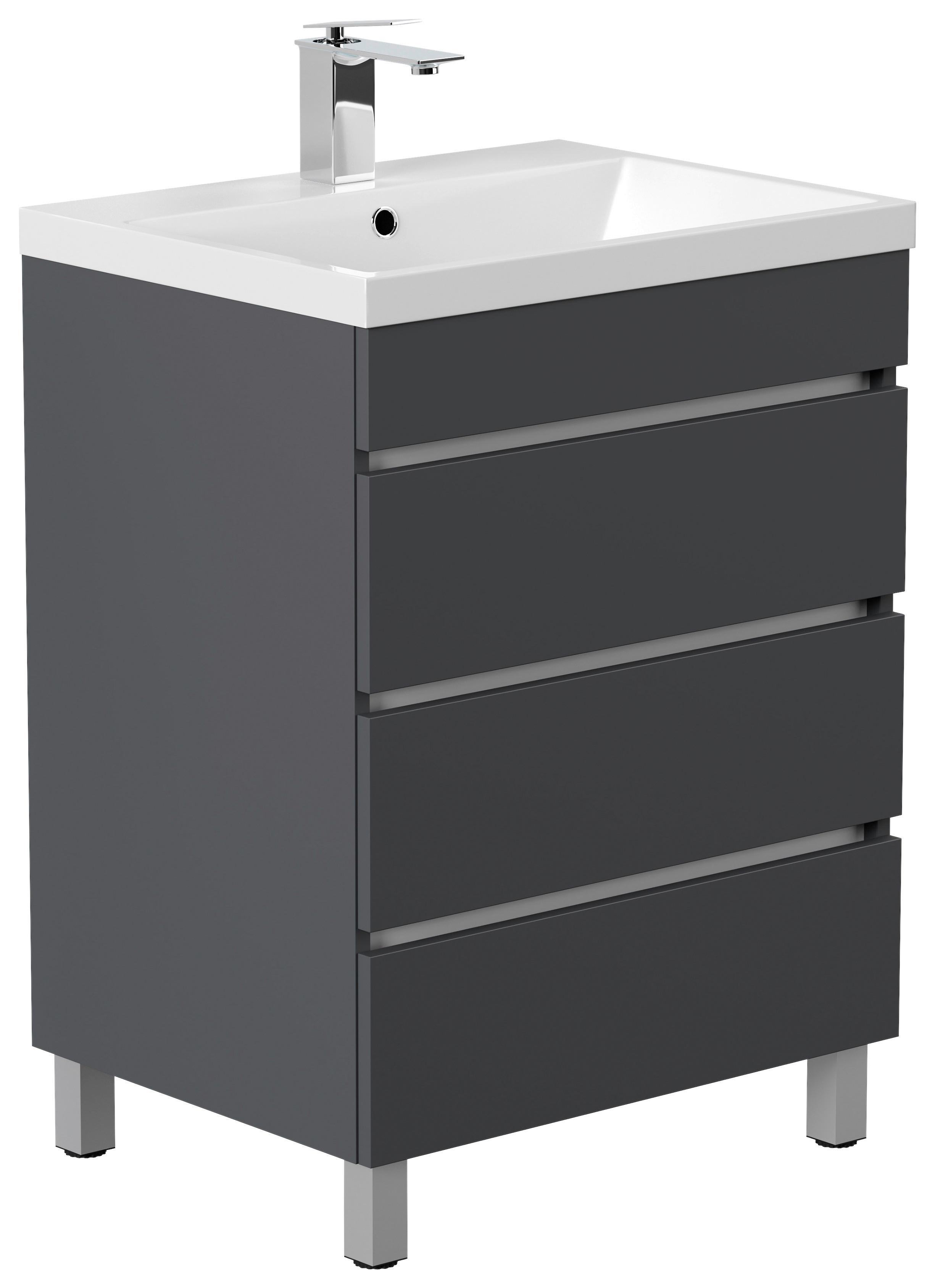 WASCHTISCHKOMBI Fellini Graphitfarben B: 70cm - Graphitfarben/Weiß, Basics, Holzwerkstoff/Stein (70cm) - MID.YOU