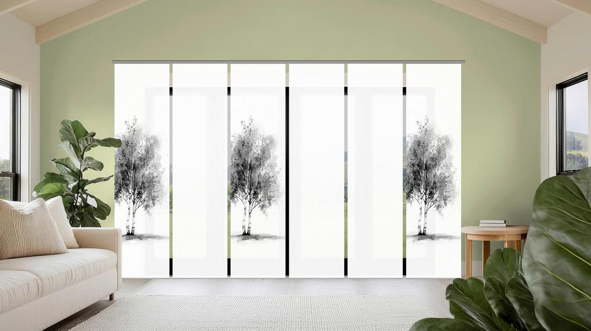 Flächenvorhang Tree 6er Set - Grau Hochglanz/Weiß, Natur, Textil (60/245cm)