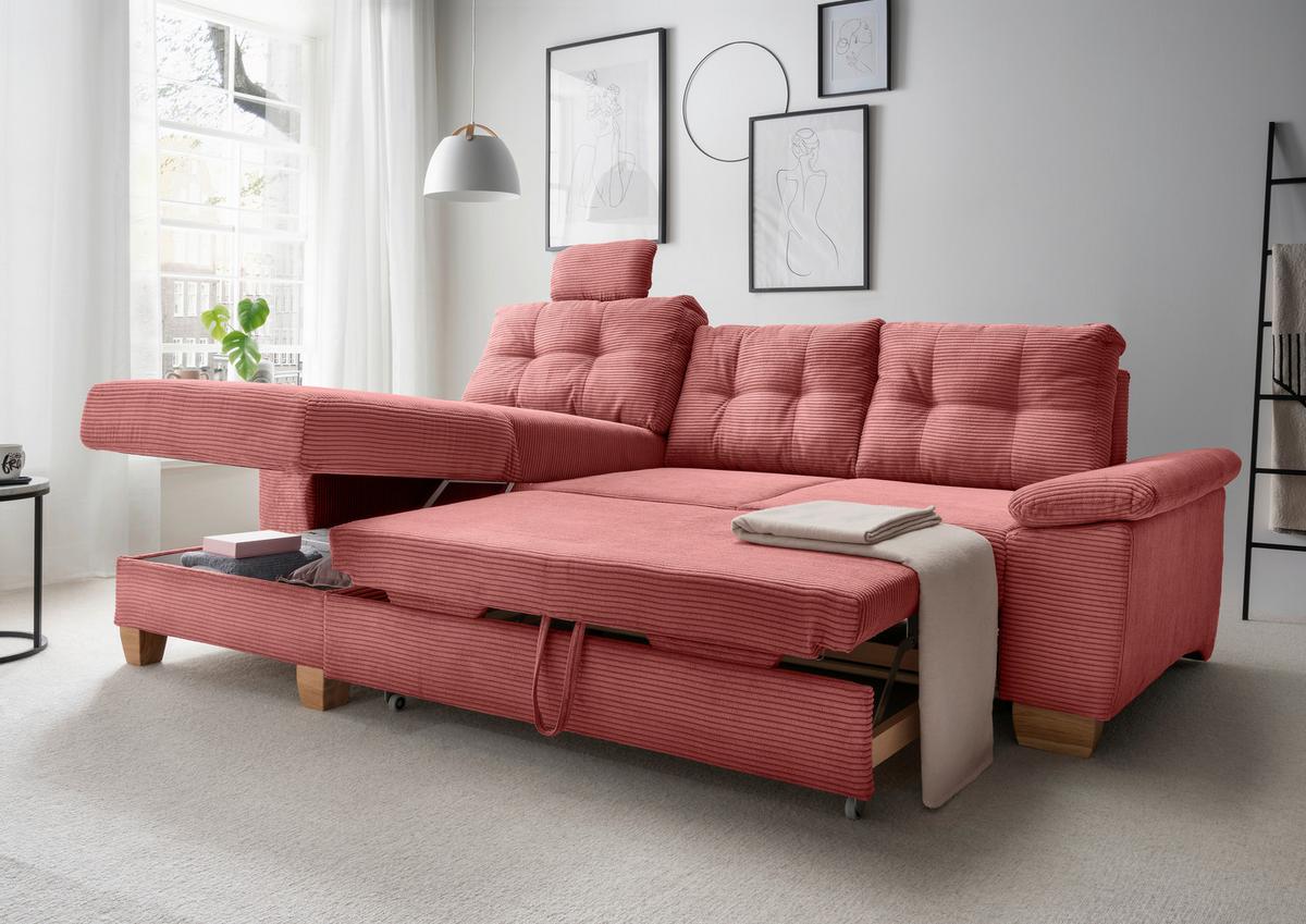 Ecksofa Brizzini Koralle S: 176x270 Cm - Koralle/Naturfarben, MODERN, Textil (176/270cm) - Livetastic