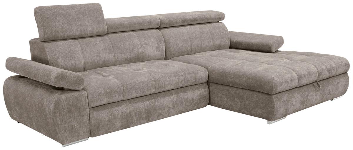 Rohová sedačka VEGAS, pravá, šedohnědá žinylka - barvy stříbra/šedohnědá, Design, dřevo/textil (294/173cm)