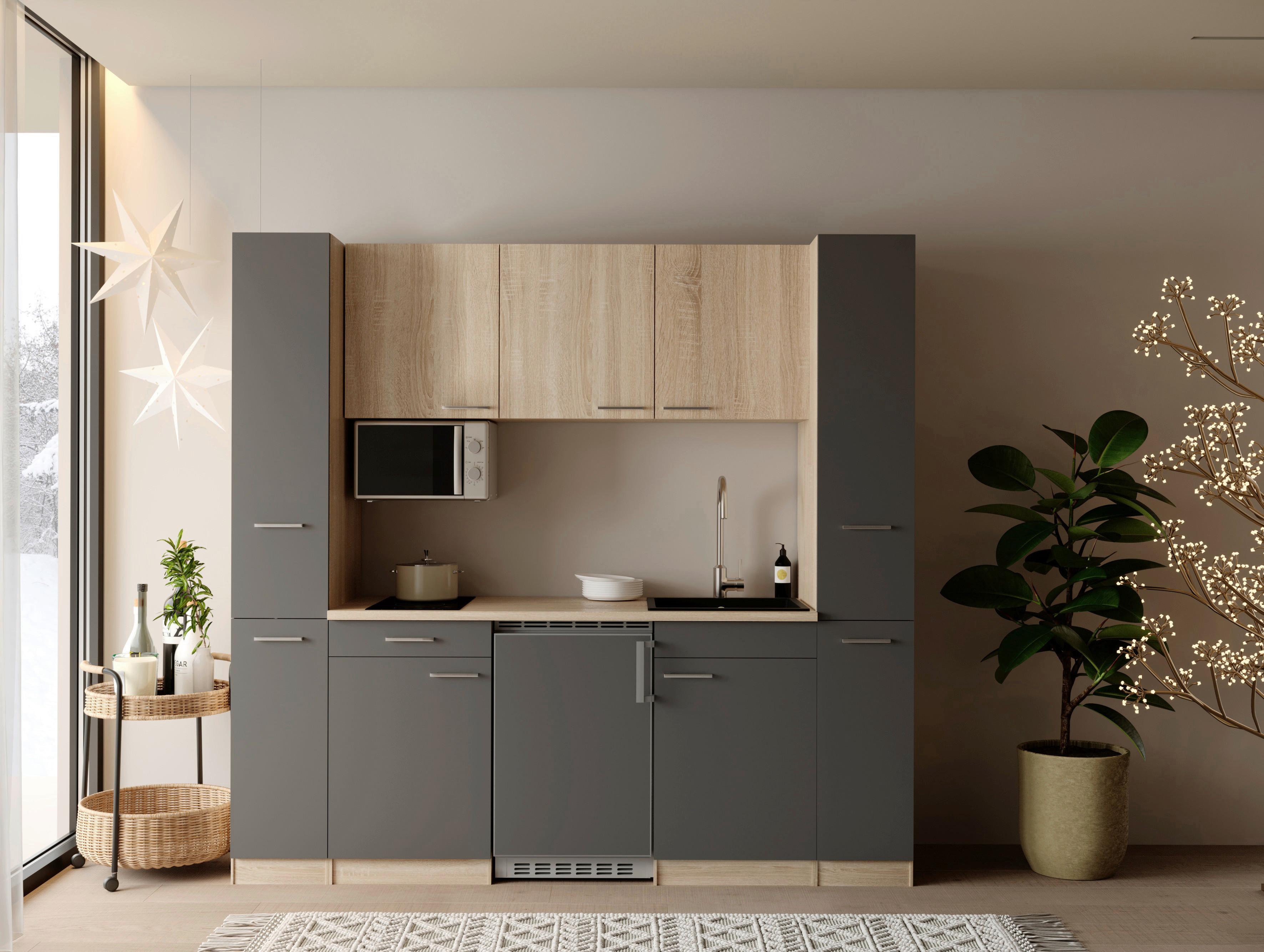 KÜCHENBLOCK Ingrid, Grau B: 210 cm - Eichefarben/Grau, Design, Holzwerkstoff (210cm) - Respekta