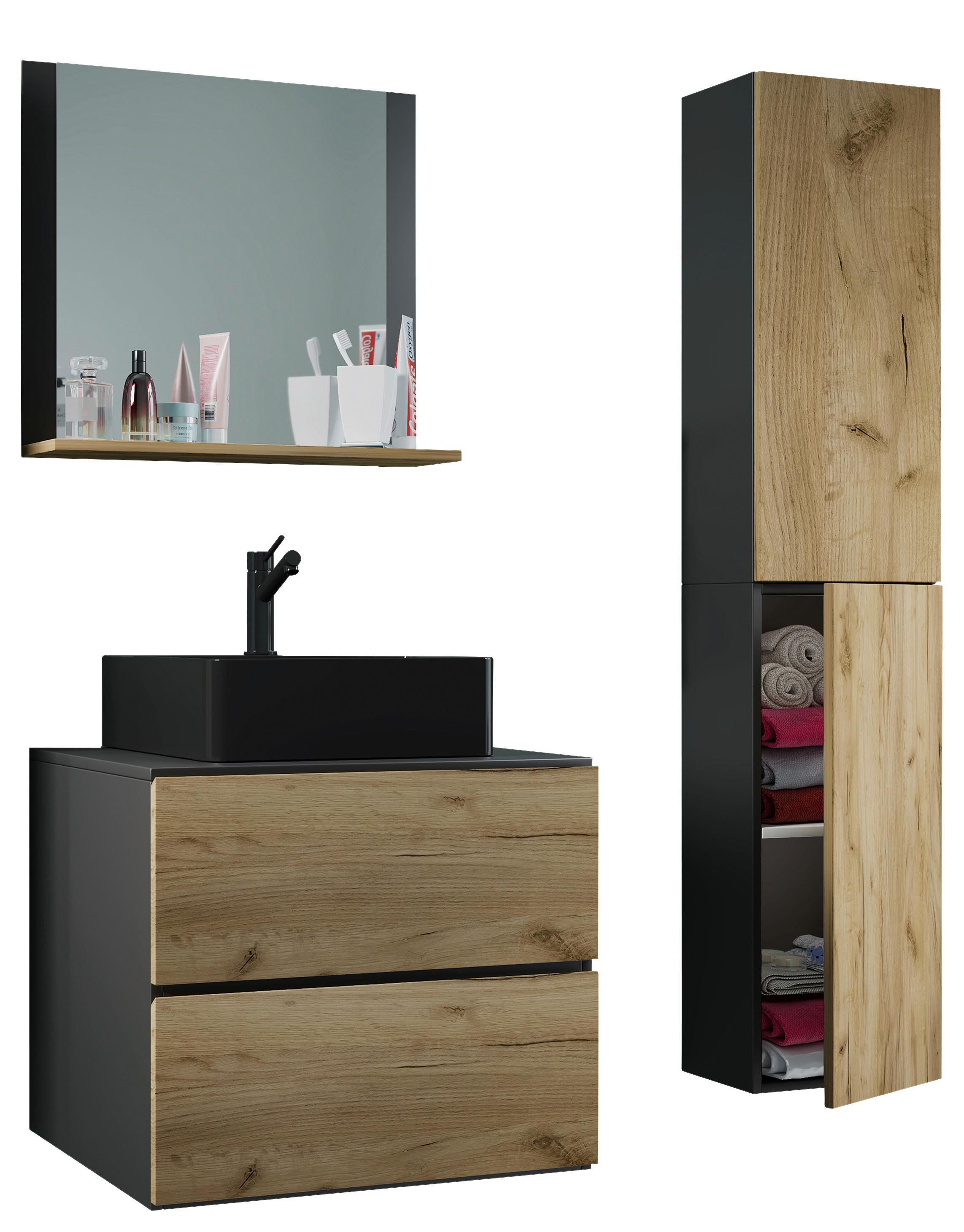 Badezimmer Lendas Bl L - Honigeiche/Anthrazit, MODERN, Glas/Keramik (94cm) - MID.YOU