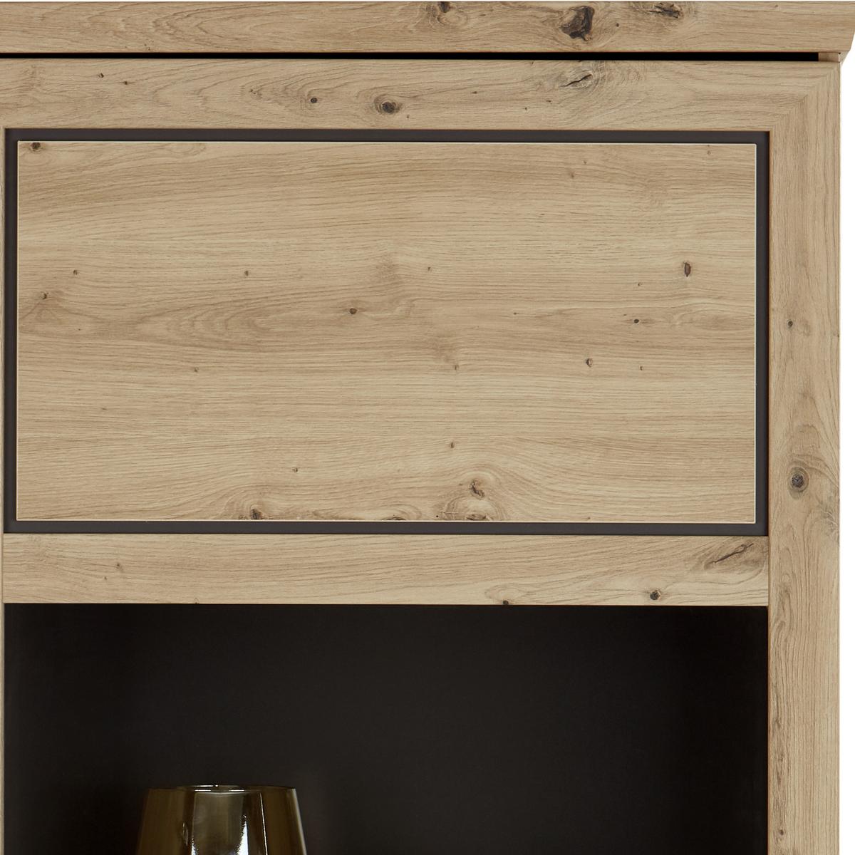 Vitrine Harvey B: 64,2 cm, Eiche Dekor/Anthrazit - Eichefarben/Anthrazit, LIFESTYLE, Glas/Holzwerkstoff (64,2/209,2/43cm)