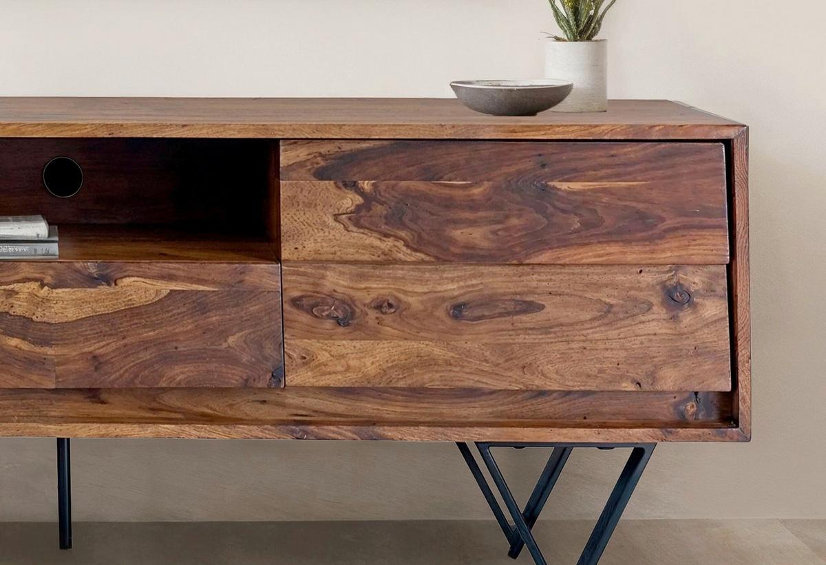 Lowboard Sheeshamfarben B: 160cm - Sheeshamfarben/Schwarz, Natur, Holz (160/56/35cm) - Livetastic