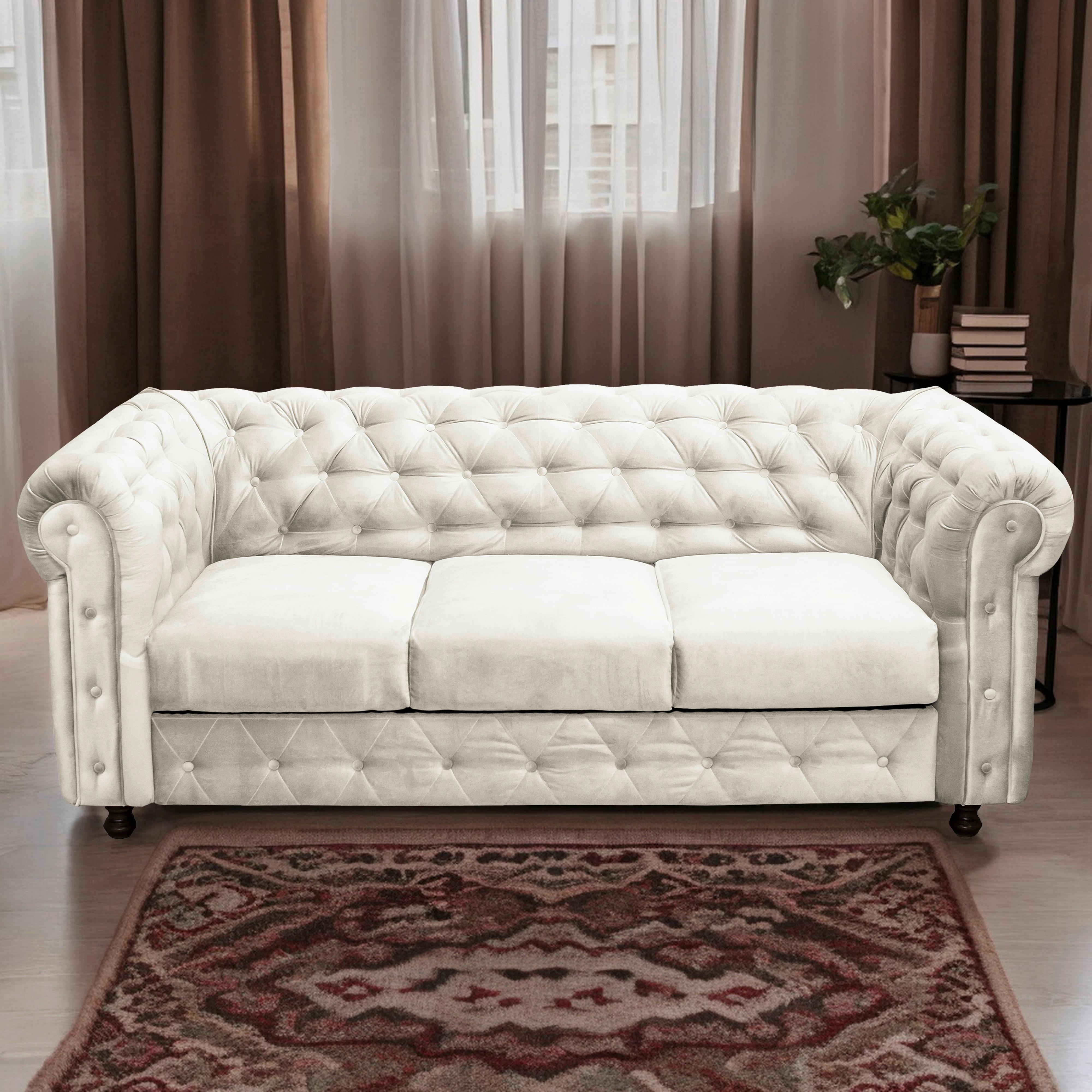 Chesterfield-Sofa Cardiff 205 - Wengefarben/Creme, Basics, Textil (205/80/90cm) - P & B