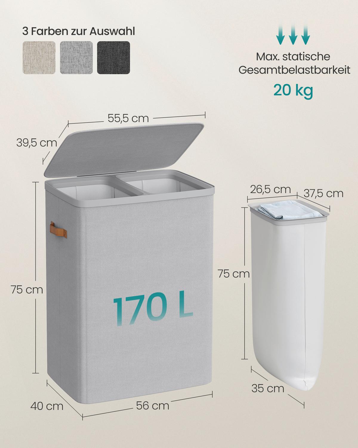 Kôš na bielizeň, sivá - sivá, Trend, textil/plast (56/75/40cm) - Boxxx