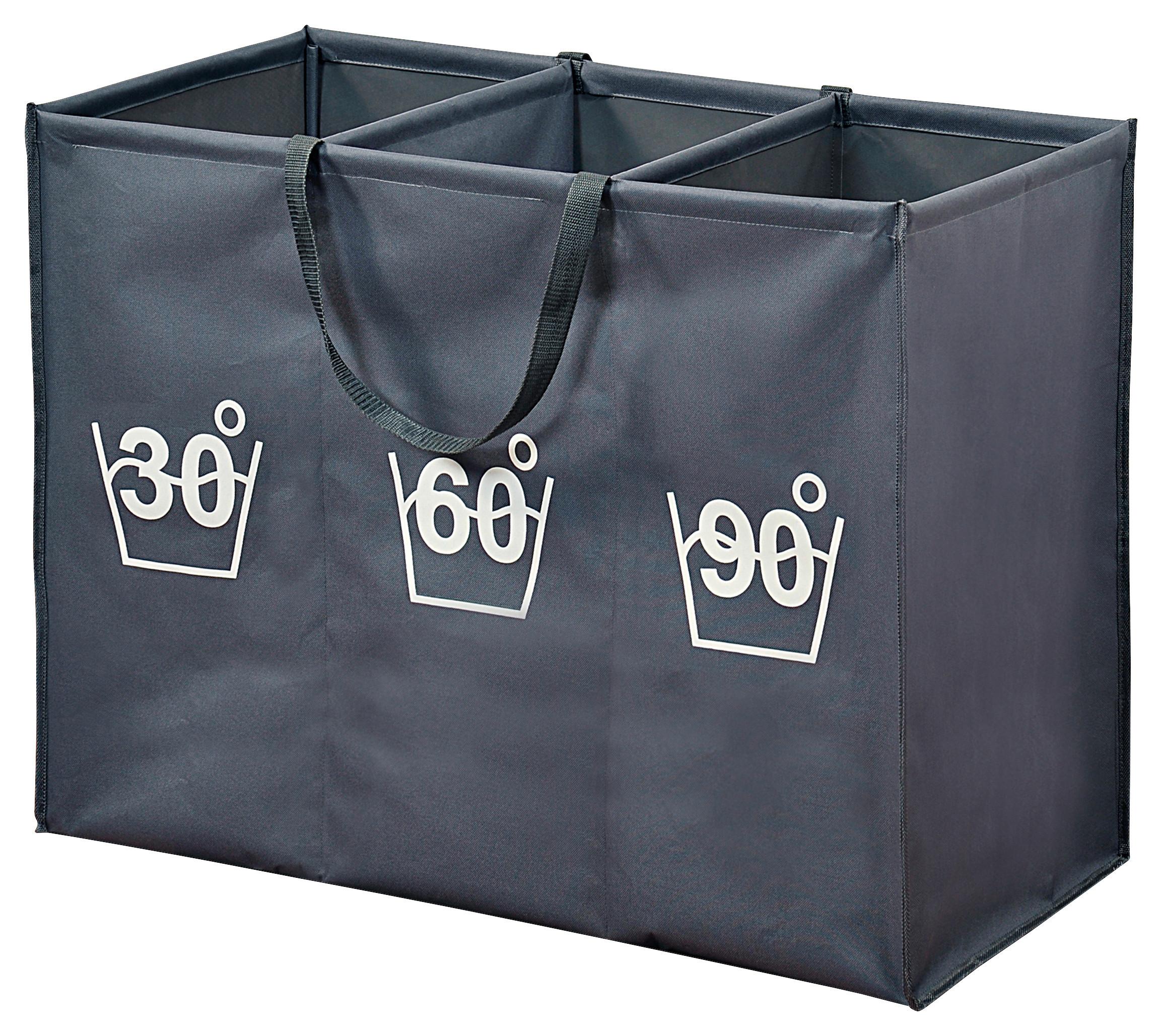 Wäschesack 3er Einteilung Grau, 74x35x60 cm - Grau, MODERN, Kunststoff (74/35/60cm) - Kesper