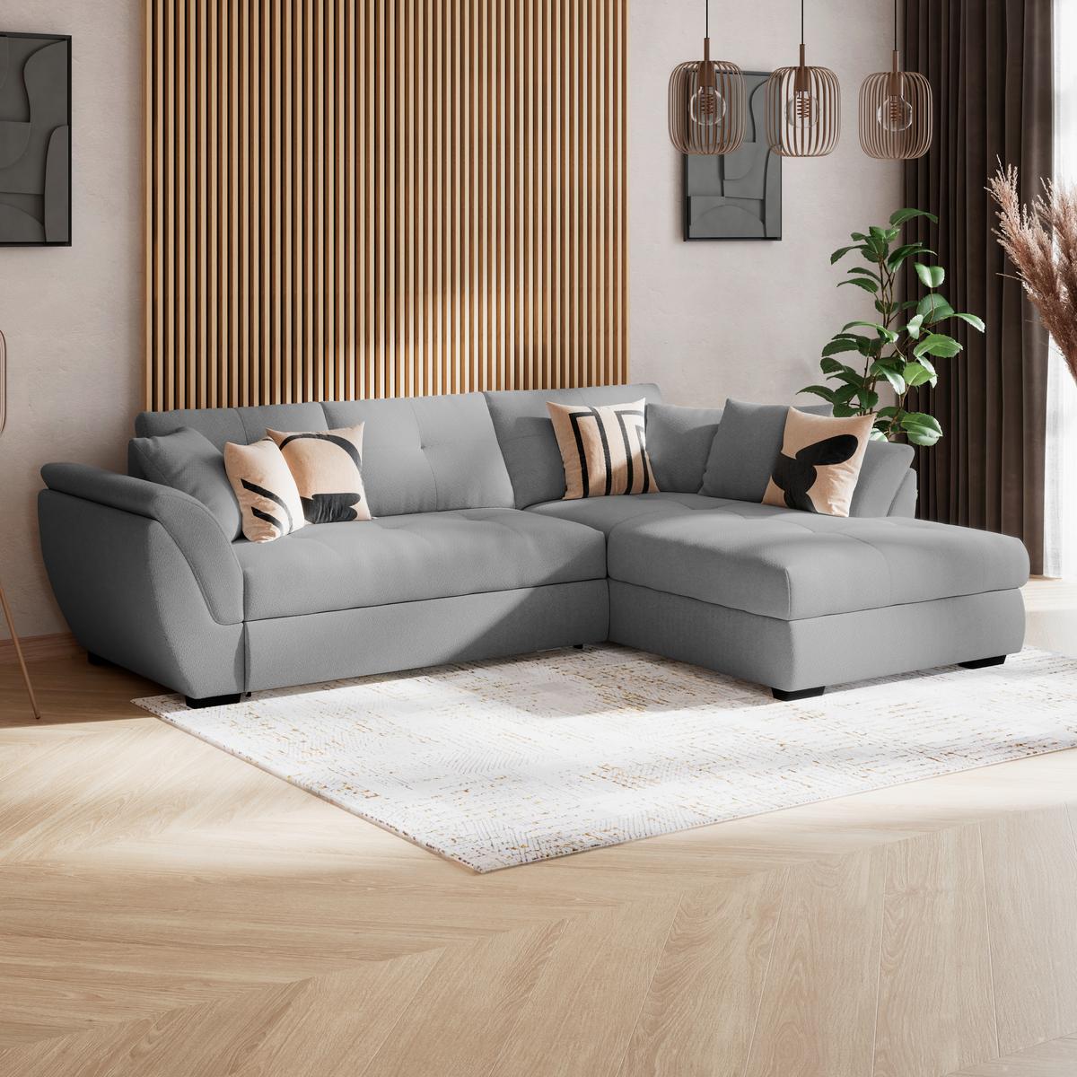 Rohová sedačka BERISSO, pravá, tmavosivá - čierna/tmavosivá, Konventionell, textil (278/187cm) - Ondega