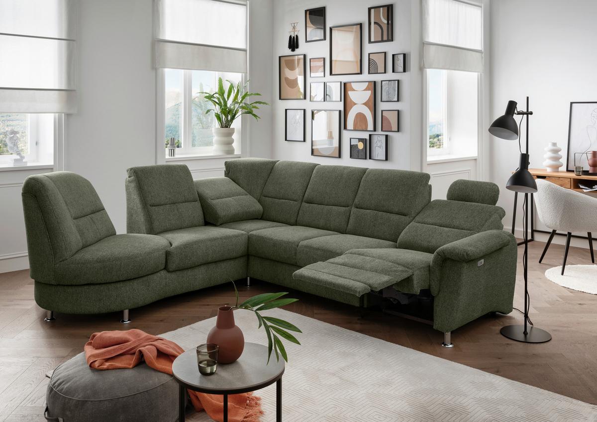Ecksofa Mit Relaxfunktion Parole Dunkelgrün Chenille - Chromfarben/Dunkelgrün, MODERN, Textil (236/275cm) - Livetastic