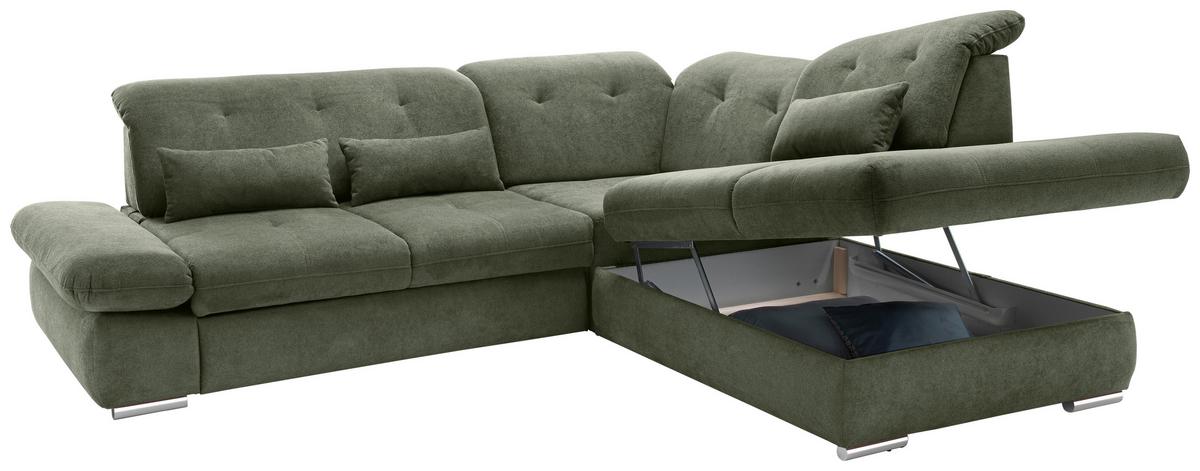 Ecksofa Dalida Dunkelgrün S: 280x254cm - Chromfarben/Dunkelgrün, MODERN, Textil (280/254cm) - Livetastic