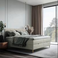 Boxbett Bari Mit Topper Beige, Ca. 180x200cm - Beige/Buchefarben, MODERN, Holz/Holzwerkstoff (180/200cm) - MID.YOU