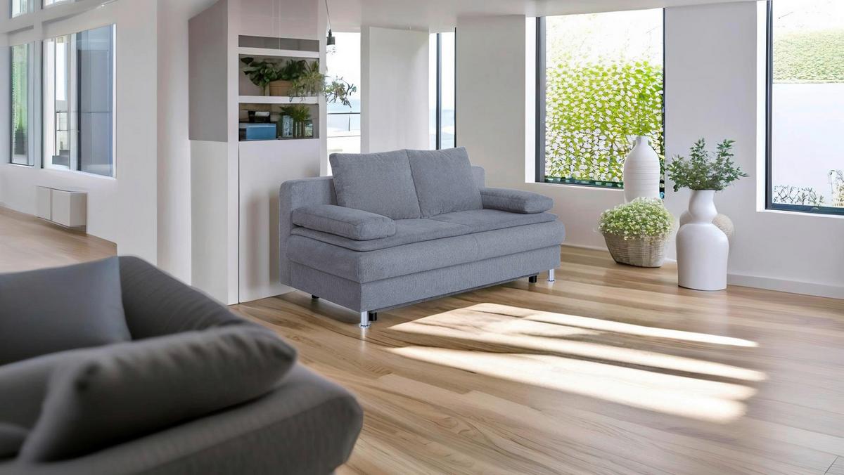 Schlafsofa mit Bettkasten Ken Grau - Chromfarben/Schwarz, Design, Holzwerkstoff/Textil (200cm) - P & B