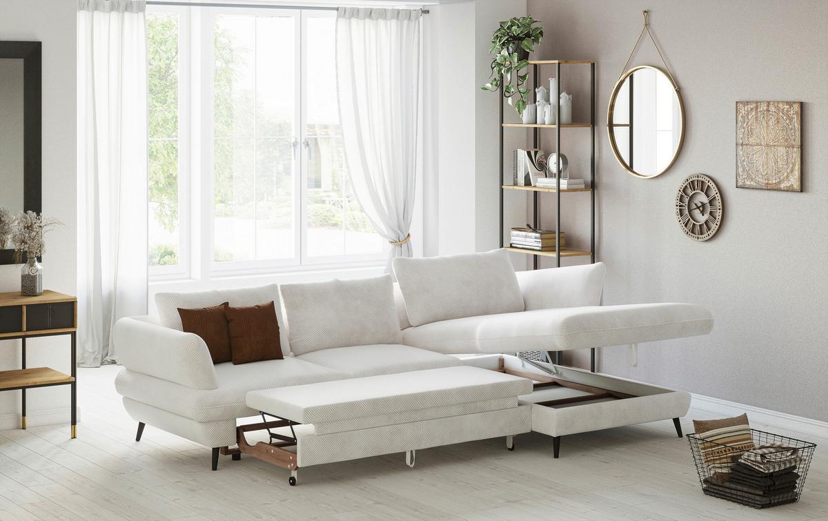 Ecksofa Balou, Creme S: 281x181 cm - Creme/Schwarz, Design, Textil (281/181cm) - Livetastic