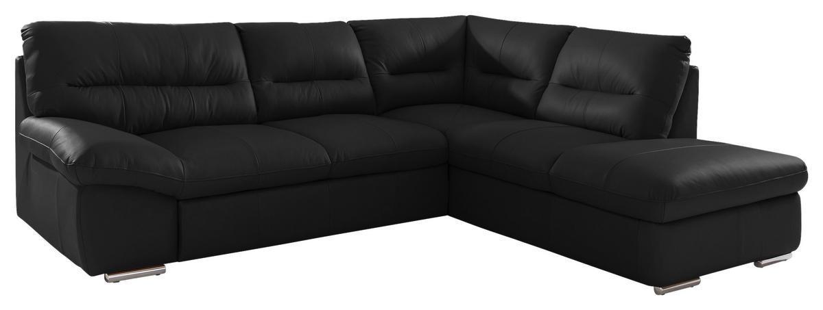 Ecksofa William, Schwarz S: 268x216 cm - Chromfarben/Schwarz, Design, Leder (268/216cm) - Livetastic