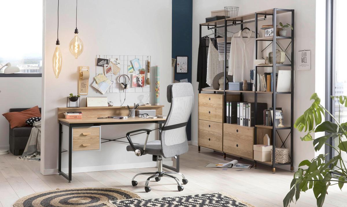 Schreibtisch Naturfarben, Schwarz L: 140cm - Schwarz/Naturfarben, Design, Holzwerkstoff/Metall (140/60/84cm) - Livetastic