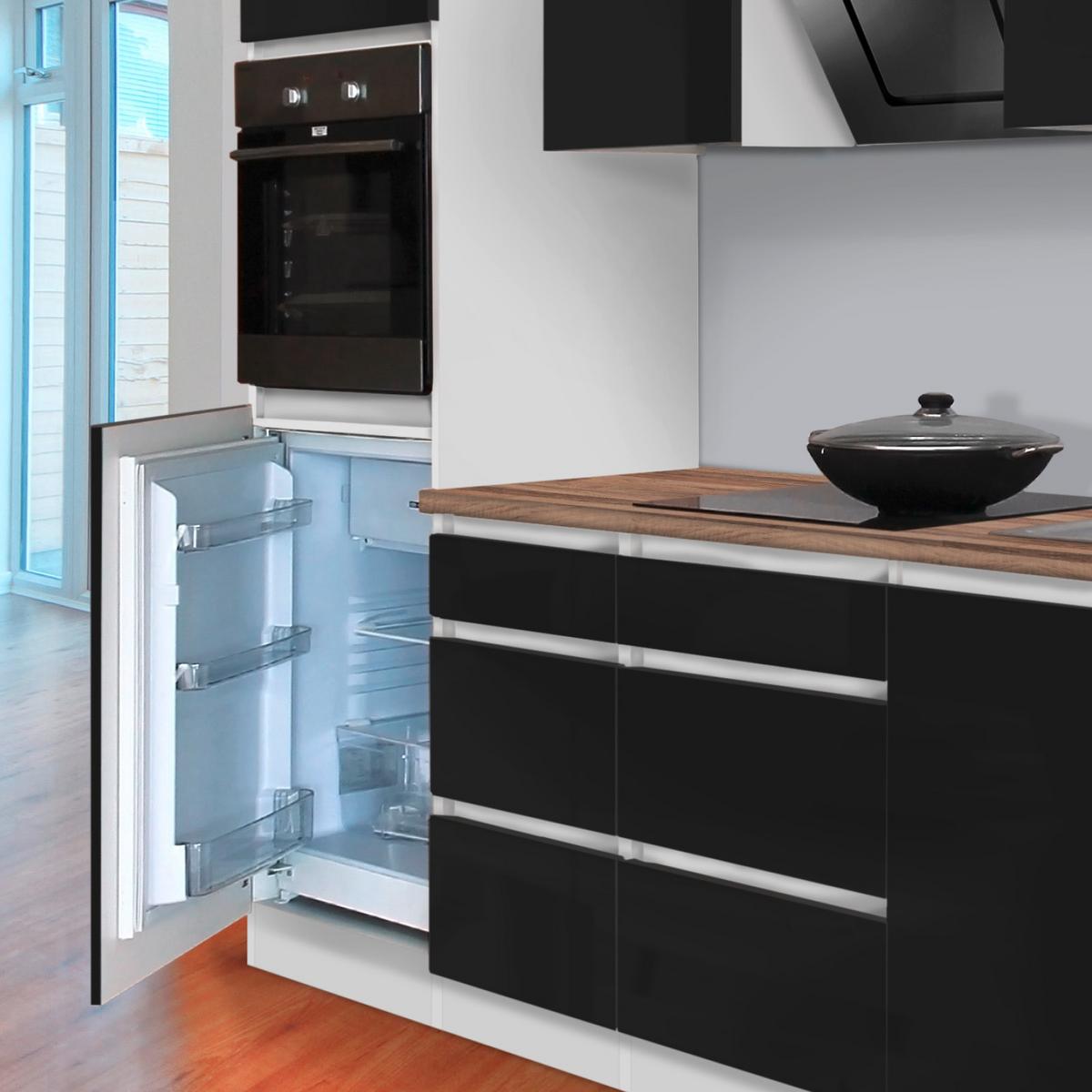 Küchenzeile Premium m. Geräten 270 cm Schwarz/Weiß Hochglanz - Schwarz/Braun, MODERN, Holzwerkstoff (270cm) - Respekta