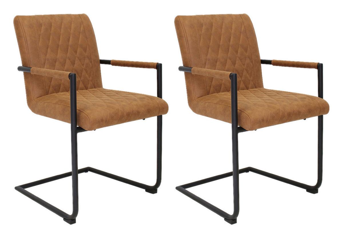 Armlehnstuhl-Set Damian - Cognac/Schwarz, LIFESTYLE, Textil/Metall (52cm) - MID.YOU