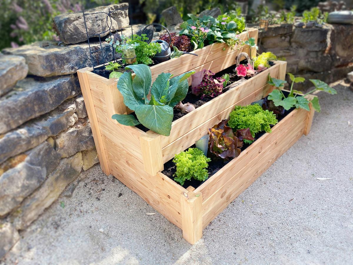 Hochbeet Echtholz Lärche Treppenhochbeet 76x64x120 cm - Lärchefarben, Basics, Holz (76/64/120cm)