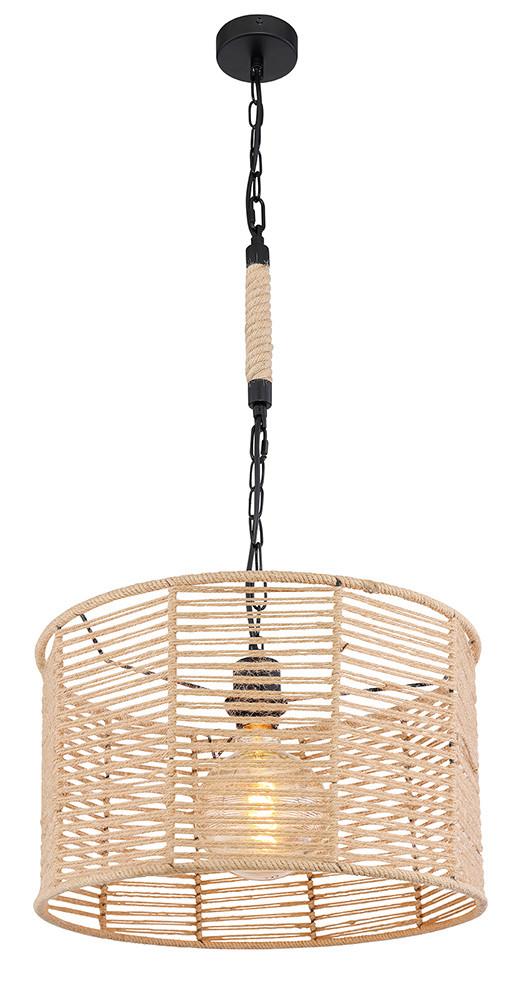 Hängeleuchte Halia H: 120 Cm 1-Flammig, Mit Hanfseil - Schwarz/Braun, Natur, Naturmaterialien/Metall (40/120cm) - Globo