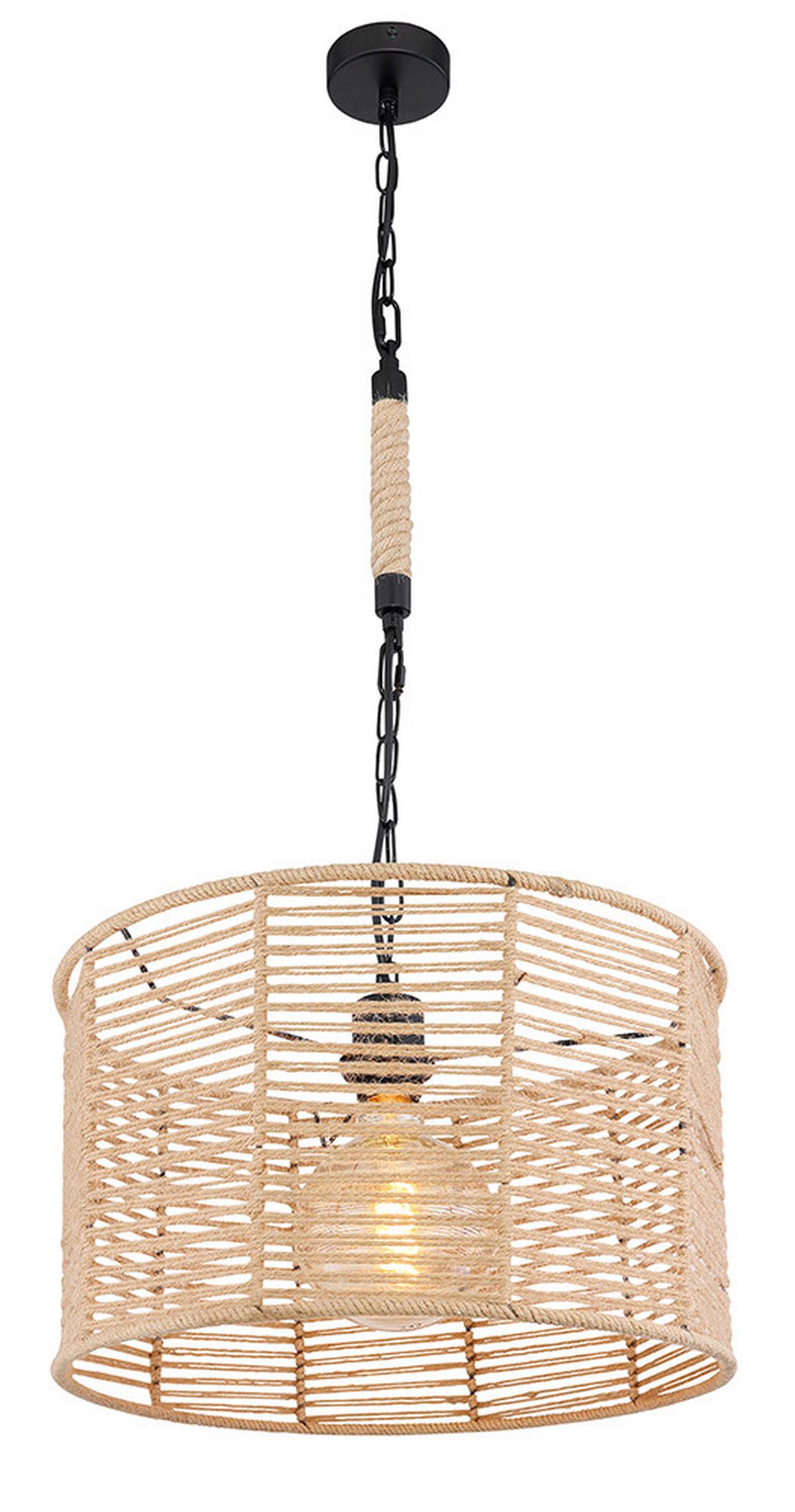Hängeleuchte Halia H: 120 Cm 1-Flammig, Mit Hanfseil - Schwarz/Braun, Natur, Naturmaterialien/Metall (40/120cm) - Globo