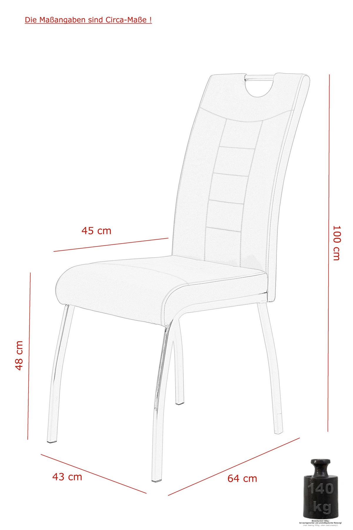 Esszimmerstuhl Andrea S Cappuccino Gepolstert 4er-Set - Chromfarben/Weiß, MODERN, Textil/Metall (43/100/64cm) - MID.YOU
