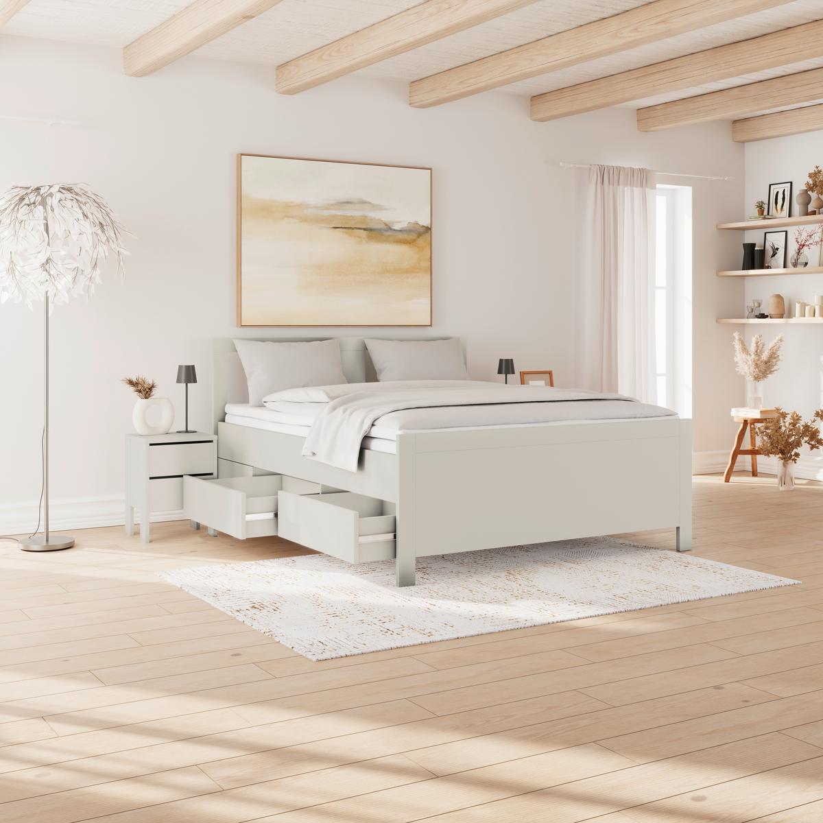 Stauraumbett Pisa mit 4 Laden kaschmirfarben 160x200 - Kaschmir, ROMANTIK / LANDHAUS, Holz (160/200cm) - James Wood