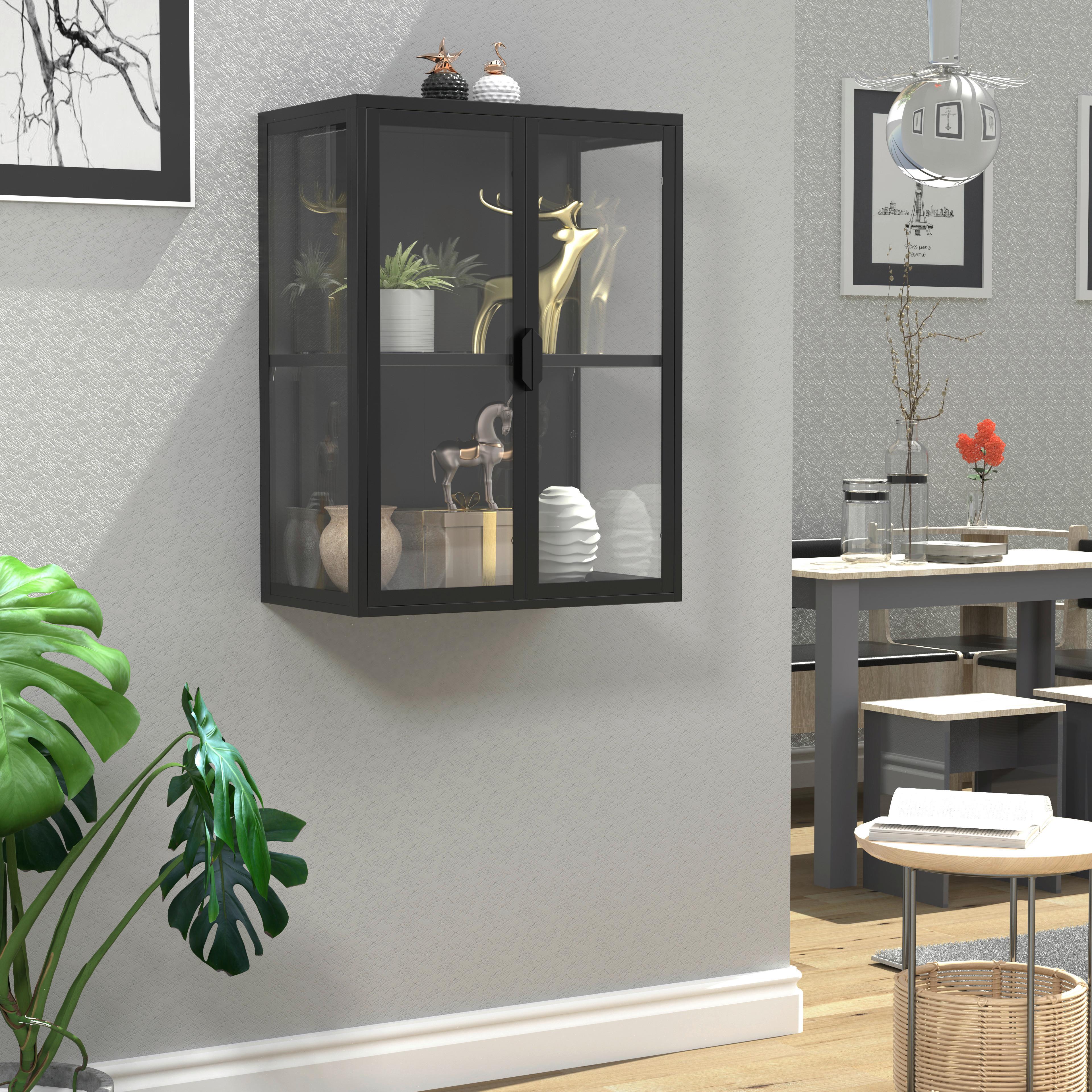 Hängevitrine Flokas Schwarz B: 60 cm - Transparent/Schwarz, Design, Glas/Metall (60/80/35cm) - MID.YOU