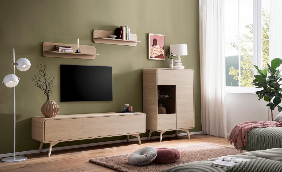 Torsby Wohnwand Eichefarben B: 290 cm - Eichefarben, Design, Glas/Holzwerkstoff (290/170/39cm) - Livetastic