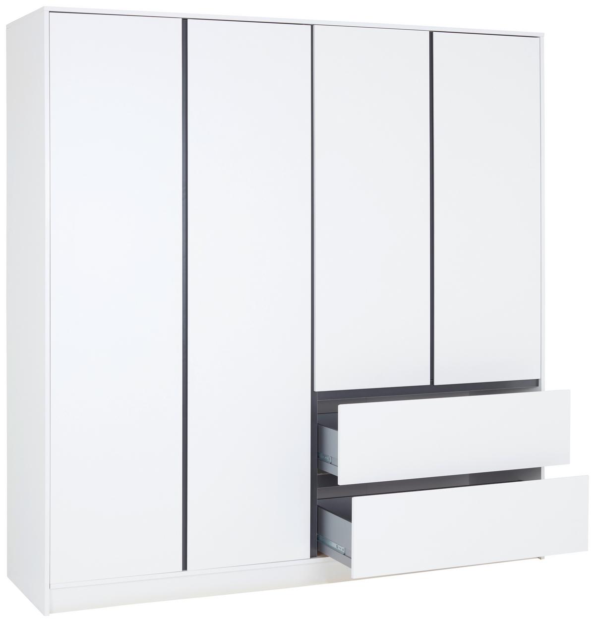 Kleiderschrank Basit - Weiß, KONVENTIONELL, Holzwerkstoff (195/205,5/56,6cm)