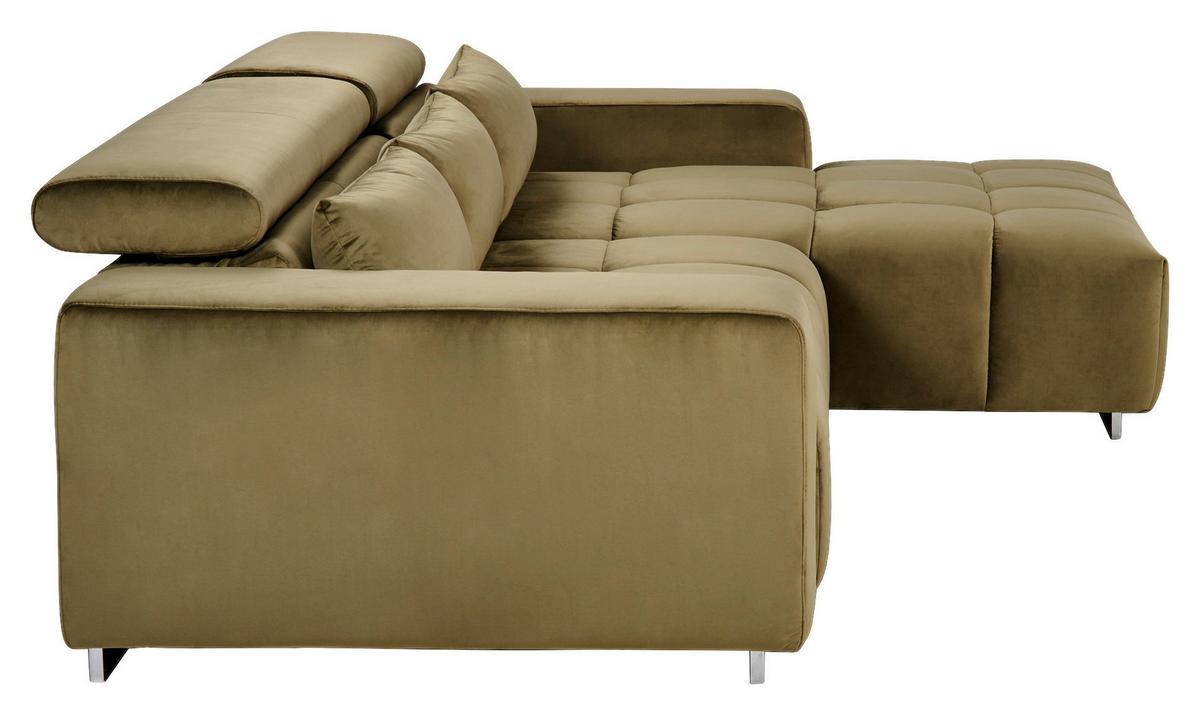 Ecksofa mit Relaxfunktion Orion Kopfstütze Klappbar Olivegrün - Silberfarben/Olivgrün, KONVENTIONELL, Textil (307/186cm) - Livetastic