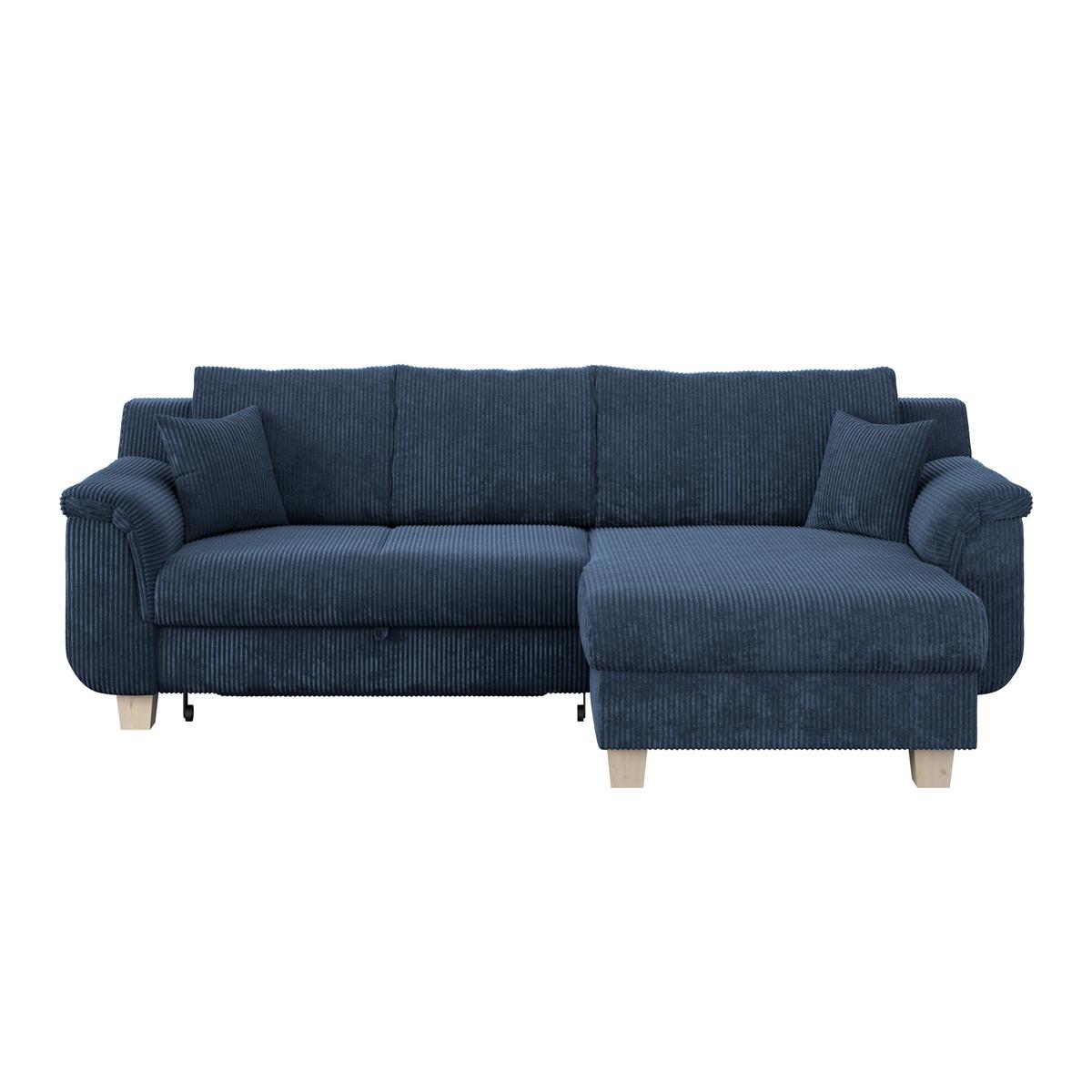 Rohová sedačka ALEX, tmavě modrý manšestr - přírodní barvy/tmavě modrá, Moderní, textil/plast (246/88cm)