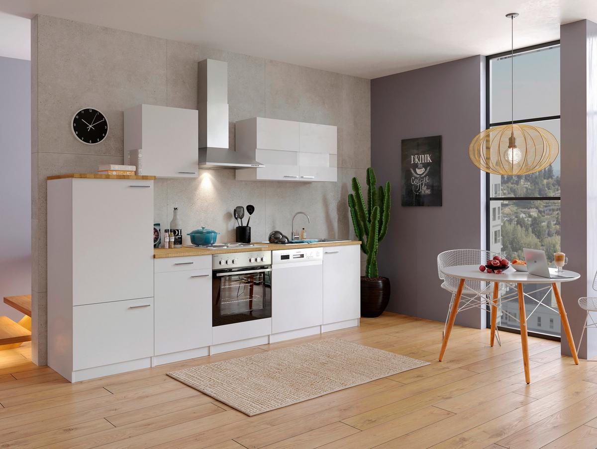 Küchenzeile Economy Mit Geräten 280 Cm Weiß/nussbaum Dekor - Nussbaumfarben/Weiß, Basics, Holzwerkstoff (280cm) - Respekta