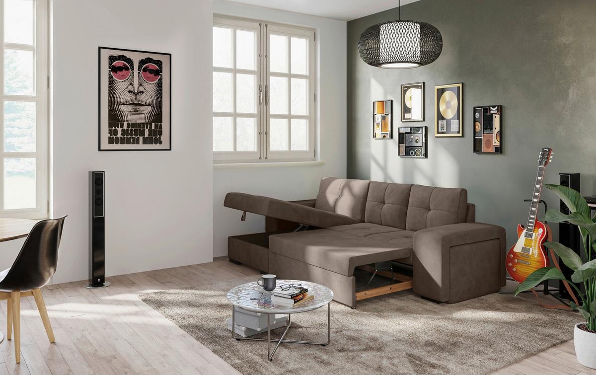 Eckschlafsofa Mattina Taupe S: 156x268 Cm - Taupe/Schwarz, MODERN, Textil (156/268cm) - MID.YOU