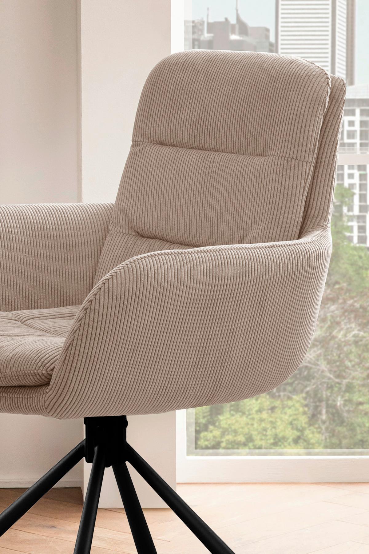 Armlehnstuhl Beige B: 60cm - Beige/Schwarz, MODERN, Textil/Metall (60/89/64cm) - Livetastic