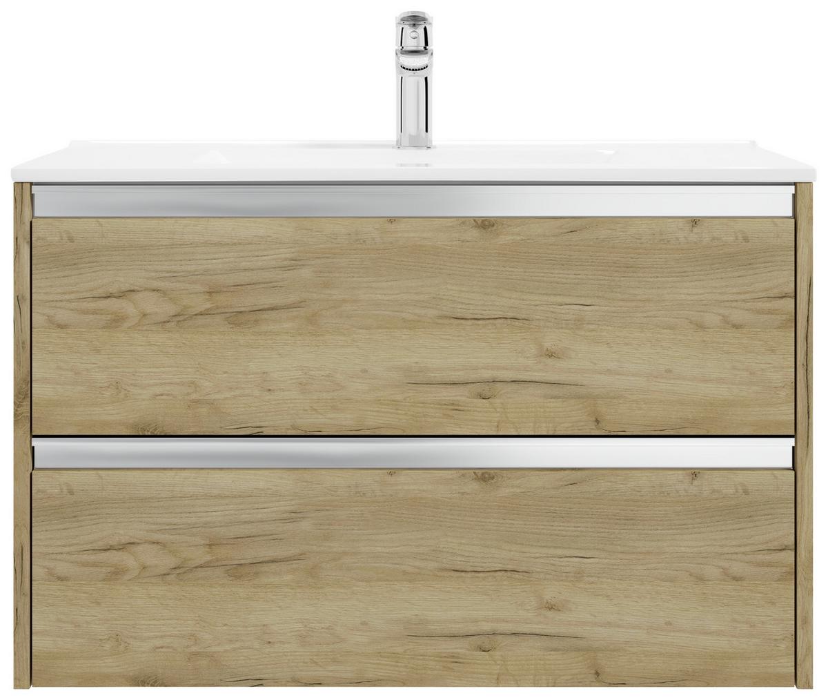 Waschbecken mit Unterschrank Nena B: 80 cm Eiche Dekor - Eichefarben/Weiß, MODERN, Keramik/Holzwerkstoff (80cm) - MID.YOU