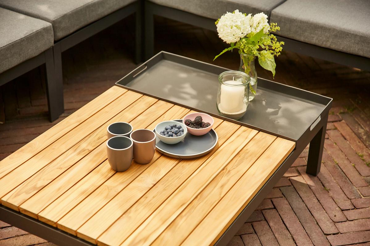 Loungetisch Aus Stahl und Echtholz - Anthrazit/Teakfarben, MODERN, Holz/Metall (102/70/27,5cm) - Siena Garden