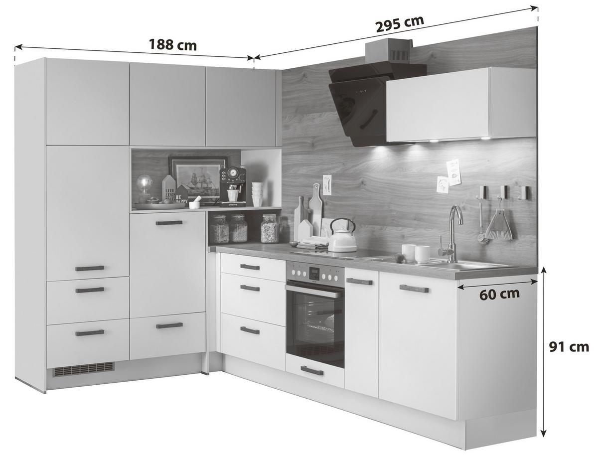 Eckküche Ip2200 Ohne Geräte 188x295 Cm Magnolienweiß - MODERN, Holzwerkstoff (188/295cm) - Impuls