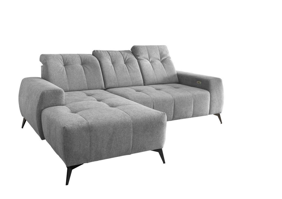 Ecksofa mit USB Anschluss Sano,silberfarben,s:180x258 cm - Silberfarben/Schwarz, MODERN, Textil (180/258cm) - Livetastic