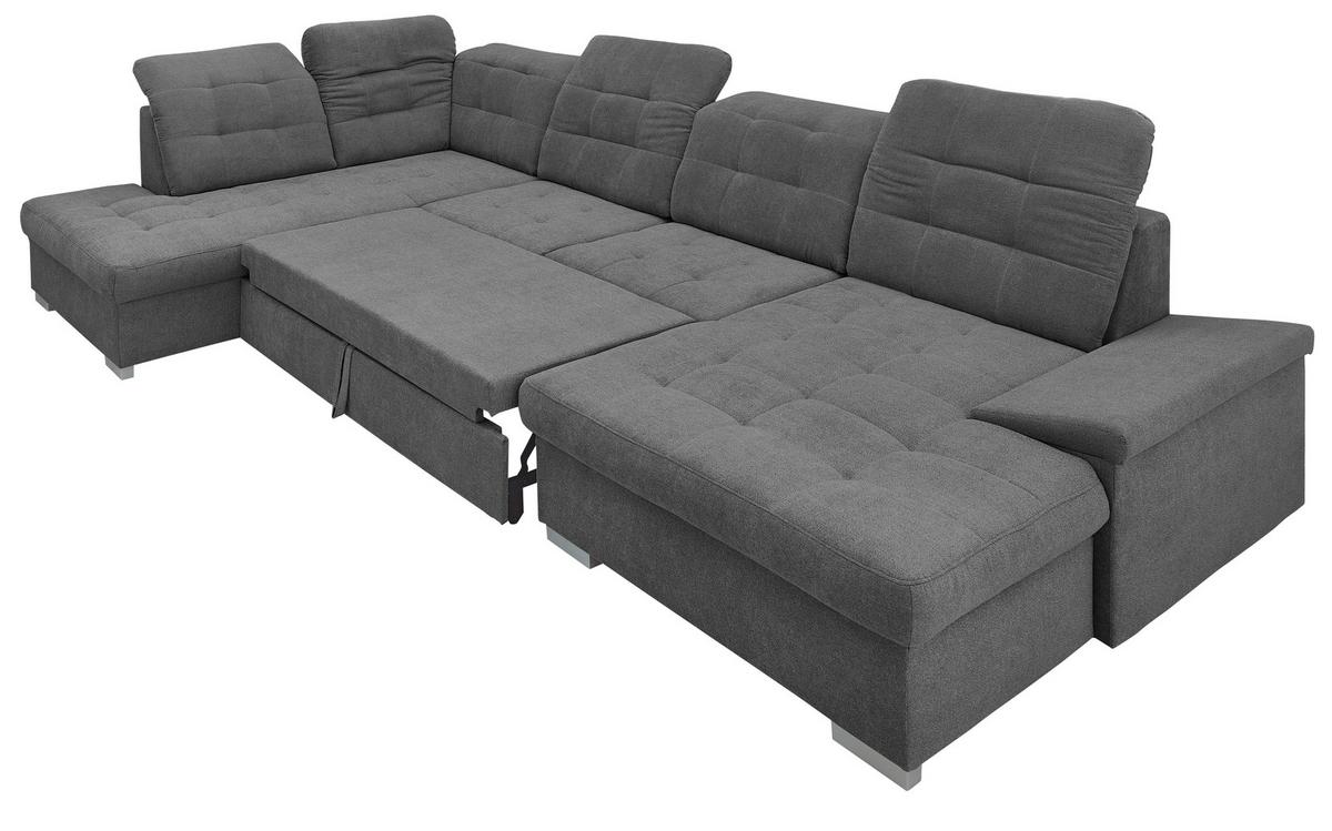 Wohnlandschaft Zira Mit Schlaffunktion Anthrazit - Chromfarben/Anthrazit, Design, Textil (212/330/169cm) - Livetastic