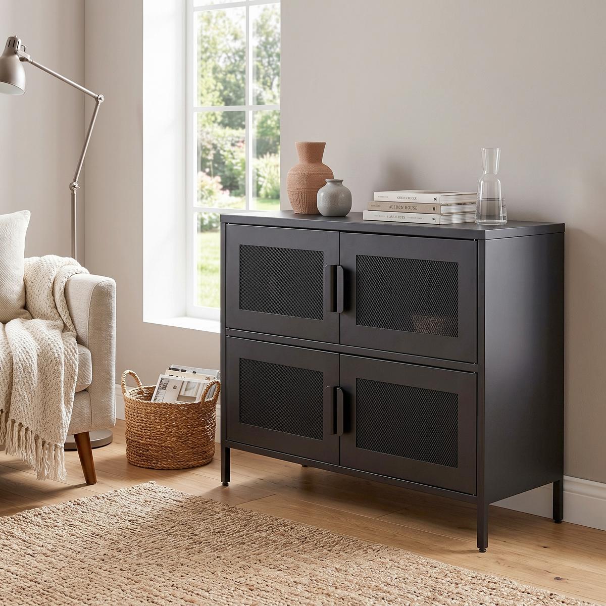 SIDEBOARD NETT - Schwarz, Design, Metall (90/75/40cm) - Livetastic