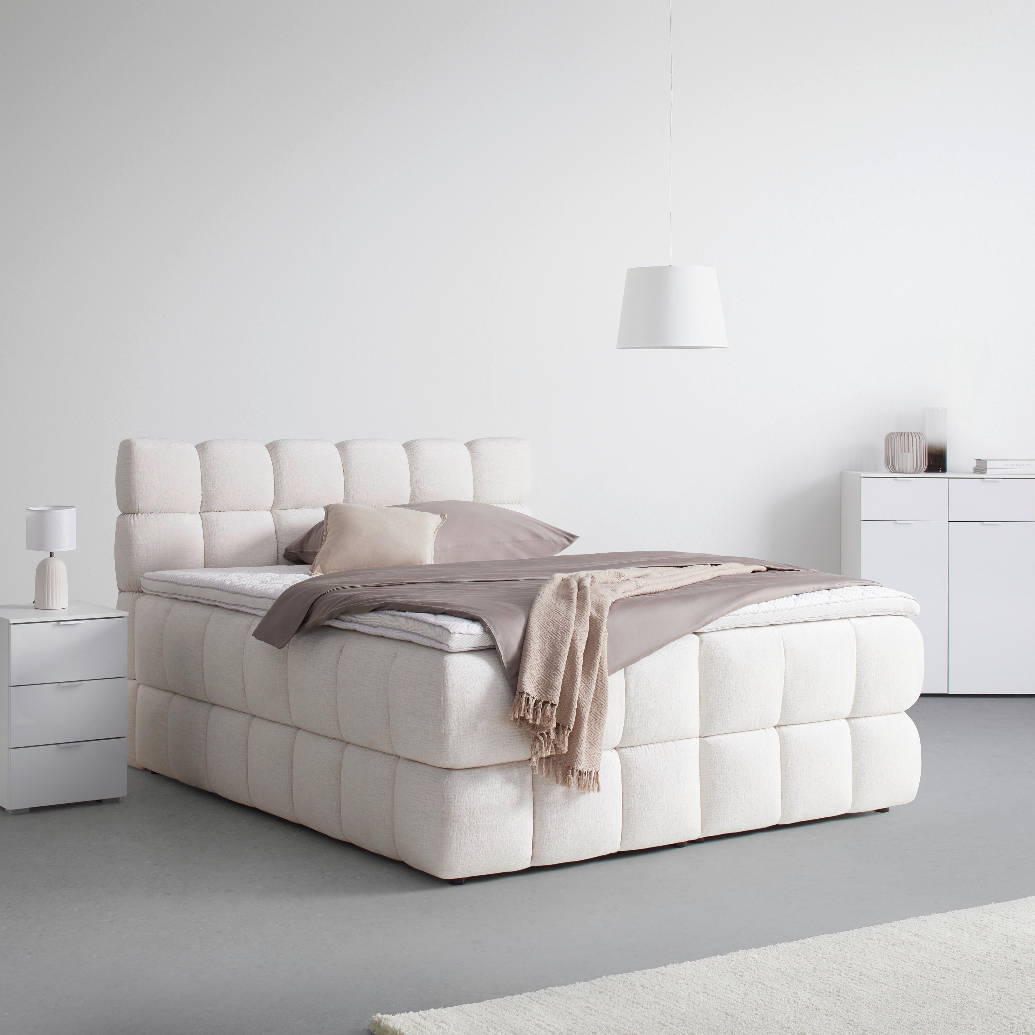 Boxspring posteľ BUBBLE BOX 160/200 cm, krémová - čierna/krémová, Konventionell, kov/drevo (160/200cm) - Premium Living