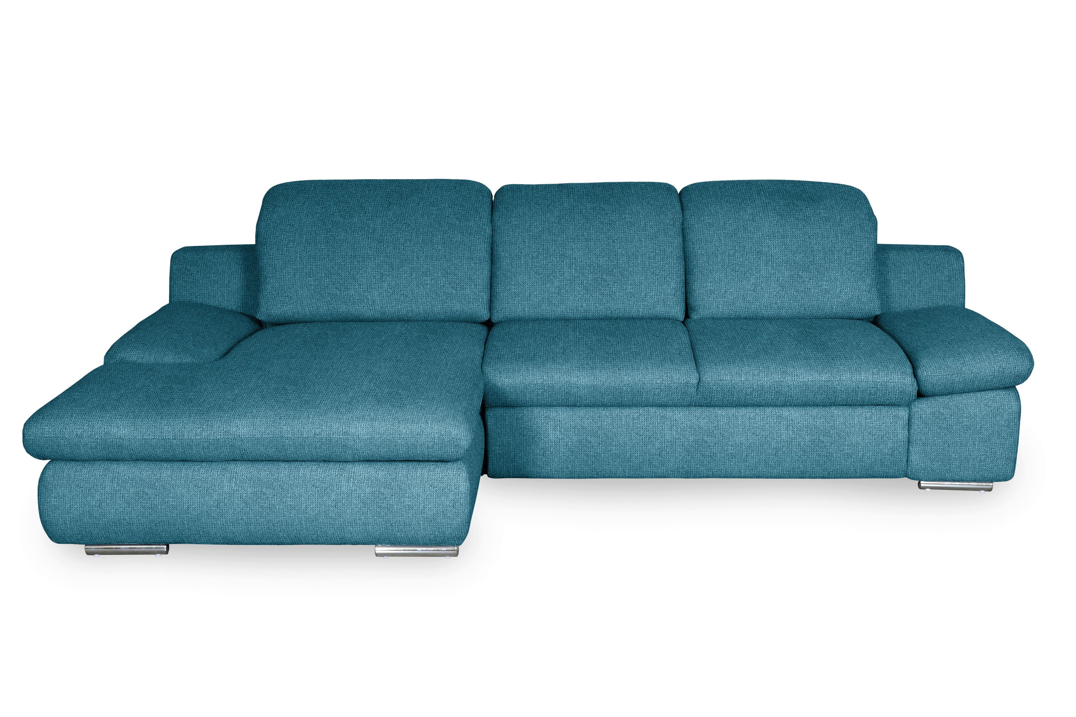Ecksofa Isona Blau Chenille - Chromfarben/Blau, Design, Textil (165/286cm) - Livetastic
