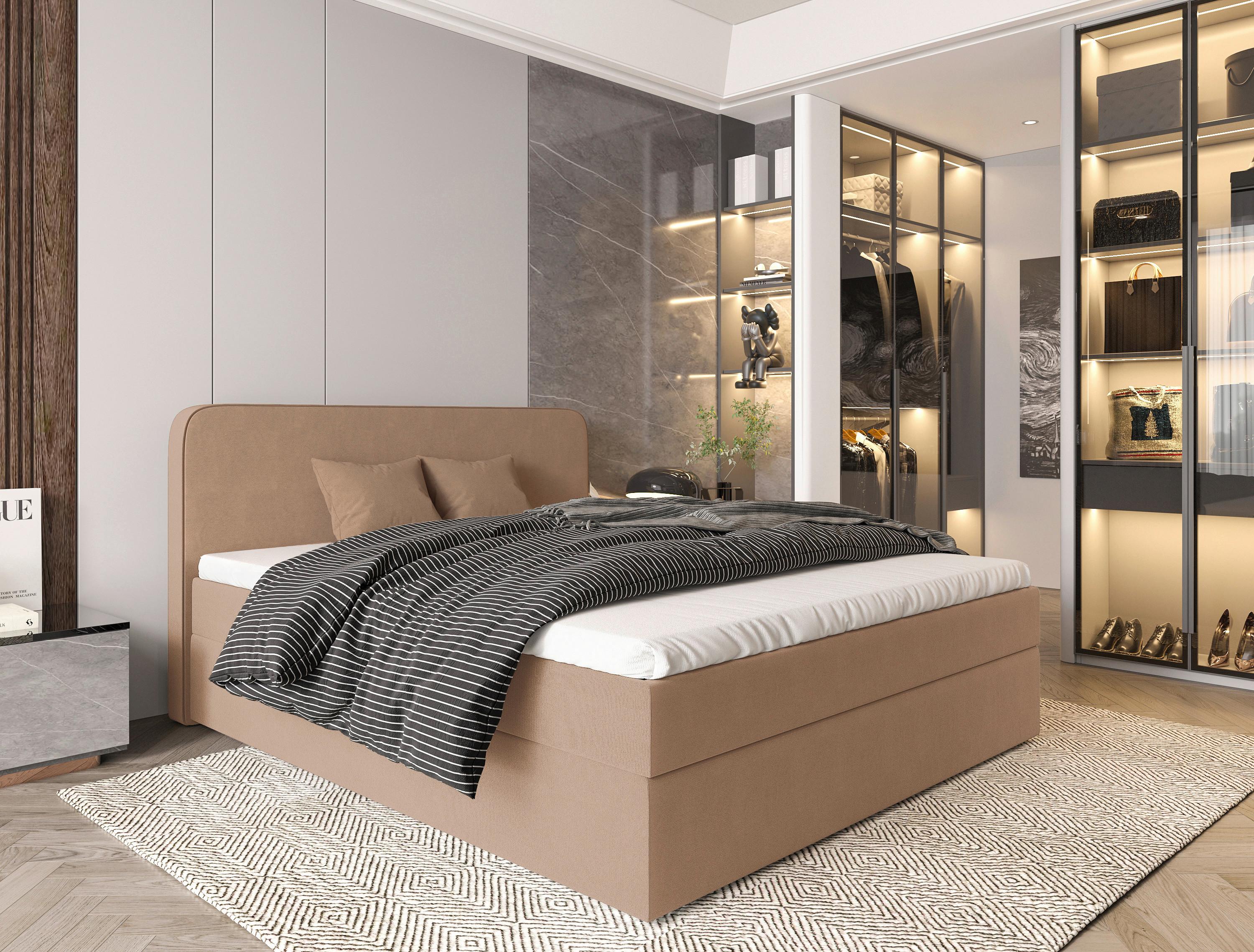 Boxbett Jubi 180-C - Hellbraun/Schwarz, KONVENTIONELL, Holz/Textil (180/200cm)