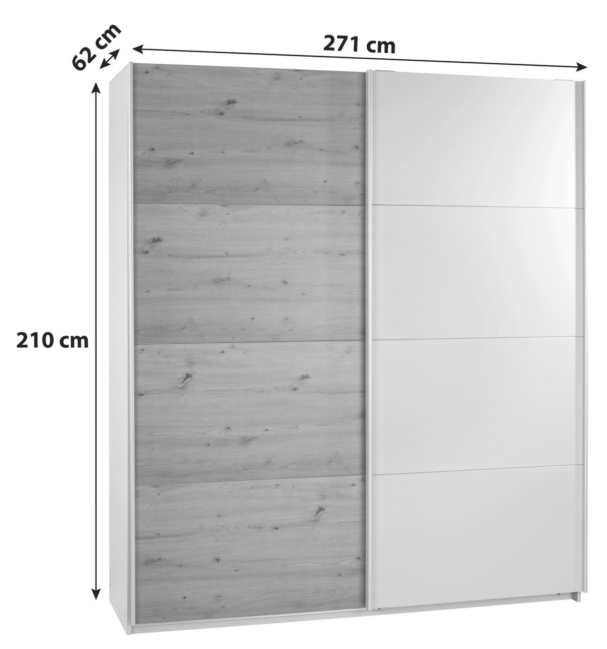 Skříň s posuvnými dveřmi Feldkirch 8, 271/210 cm - šedá/barvy dubu, Moderní, kov/kompozitní dřevo (271/210/62cm)