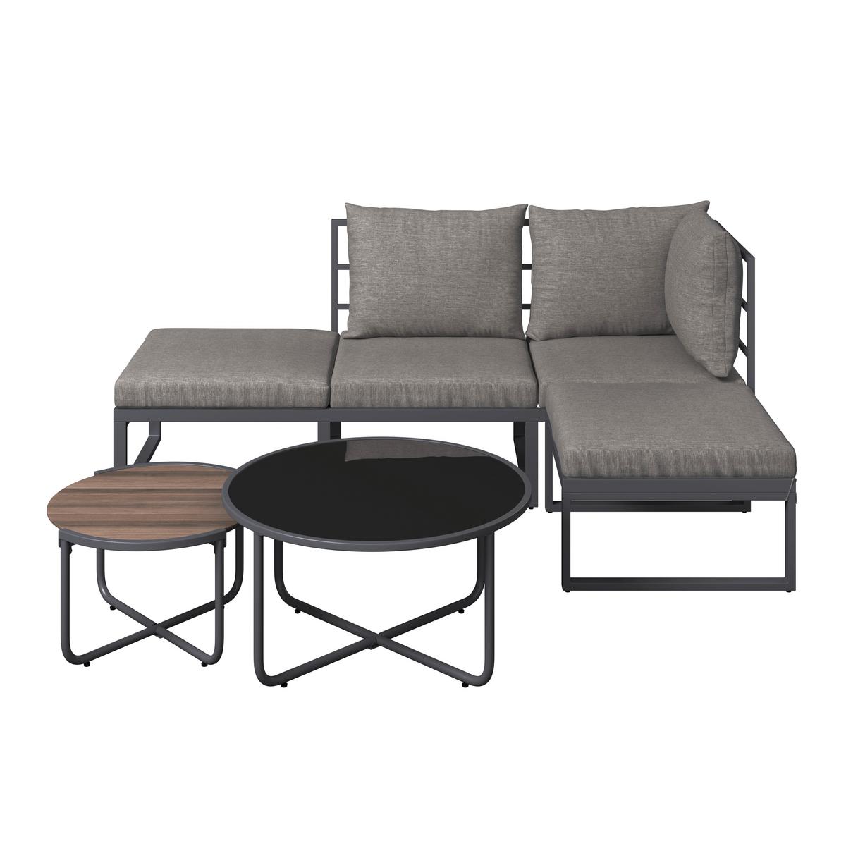 Loungegarnitur Bastia - Schwarz/Grau, MODERN, Glas/Holz (135/263cm) - Beldano