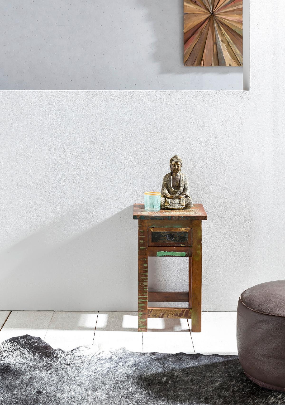 Odkladací stolek KALKUTTA z masivního dřeva - černá/hnědá, Design, kov/dřevo (30/30/50cm) - MID.YOU