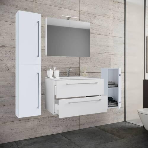 Badezimmer Badinos 5-Teilig Weiß B: 80 cm - Weiß, MODERN, Keramik/Holzwerkstoff (147cm) - MID.YOU
